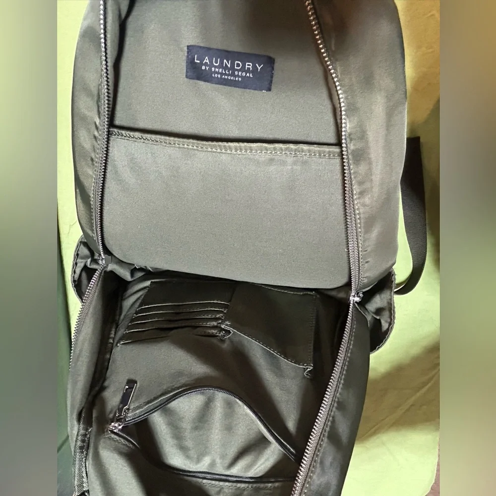 Laundry By Shelli Segal Olive Army Green Backpack w Leather Trim-NWOT-